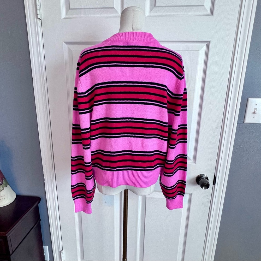 H&M Divided Pink Red and Black Knit Striped Sweater Balloon Sleeves Women’s L - Picture 3 of 10